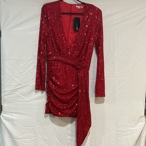 Fashion Nova Sparkling Red Long Sleeve Dress